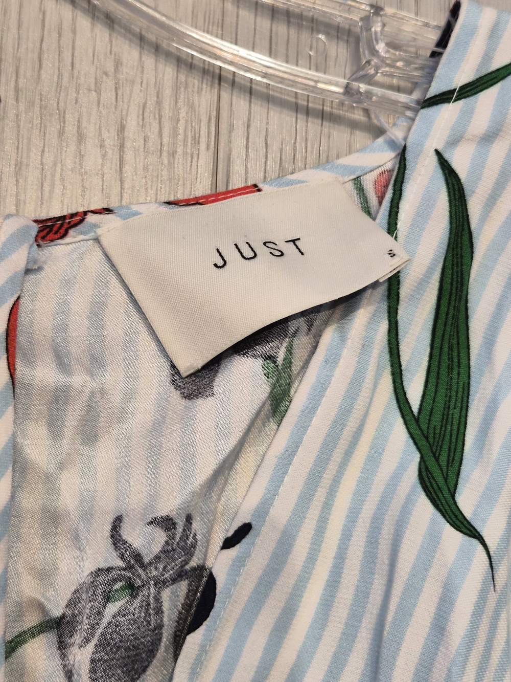 Just Female Blue-White Stripe Floral Wrap High-Low Dress - Picture 2 of 4
